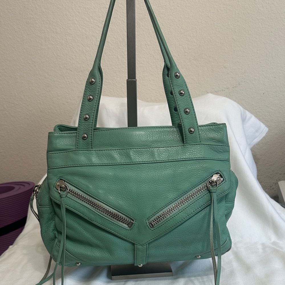 Botkier Teal Pebbled Leather Shoulder Tote with Studded Straps